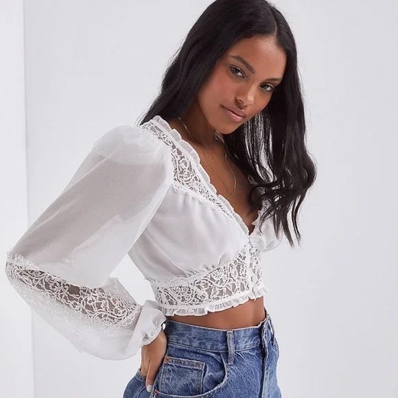 For Love And Lemons Tops - For Love And Lemons White Lace Freya Blouse XXS